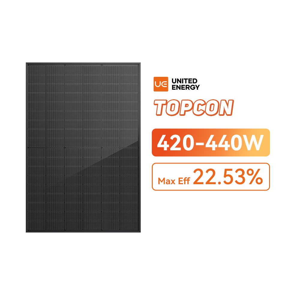 Monochromatyczne panele fotowoltaiczne o mocy 420–440 W w kolorze czarnym TOPCon